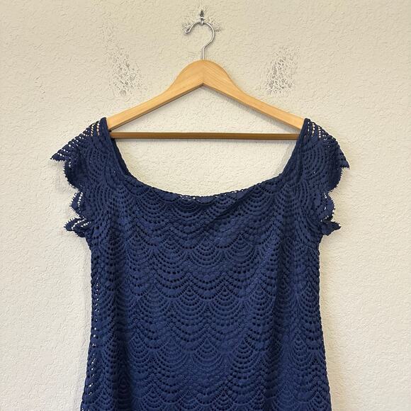 LILLY PULITZER Jade Mini Dress Navy Blue Off The Shoulder Cocktail - Picture 5 of 12
